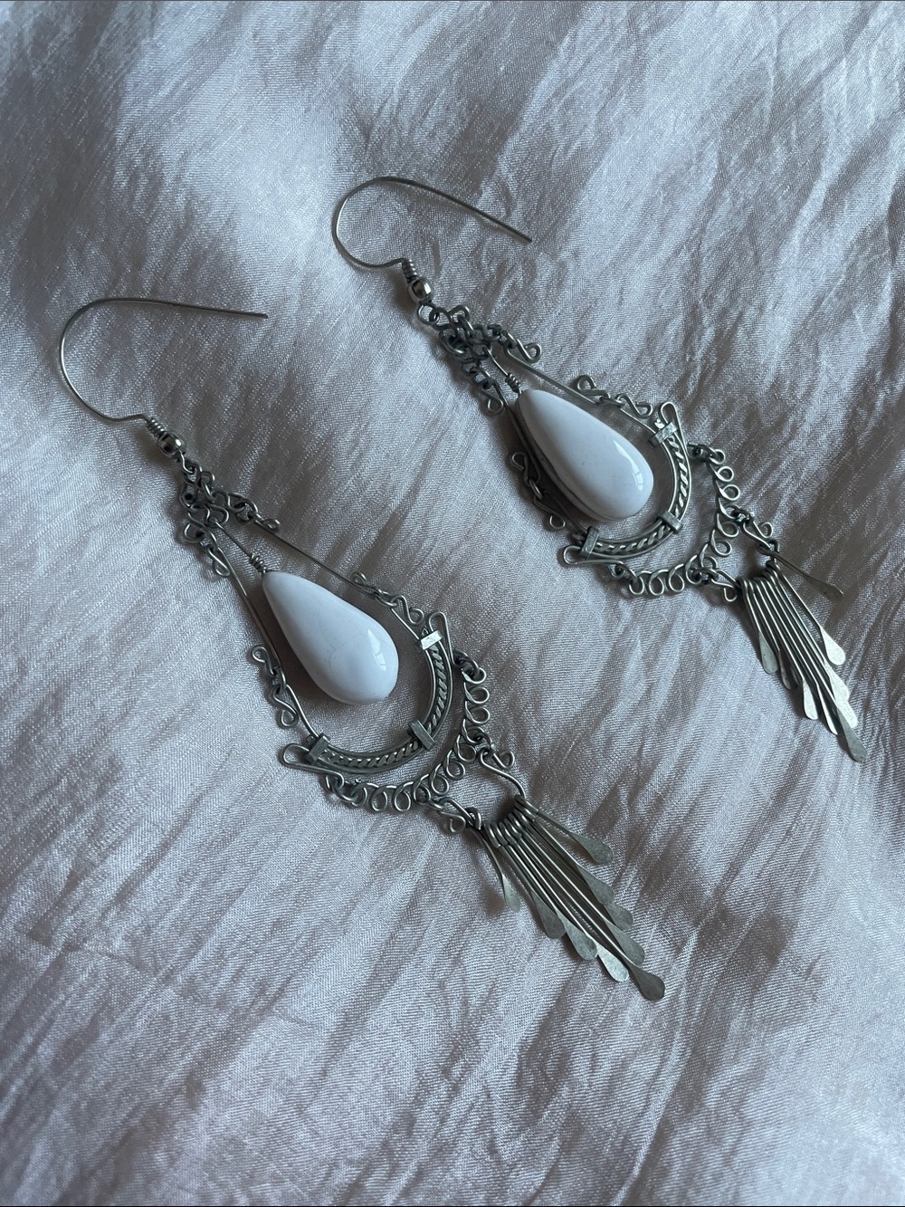 White Stone Teardrop Dangle Earrings